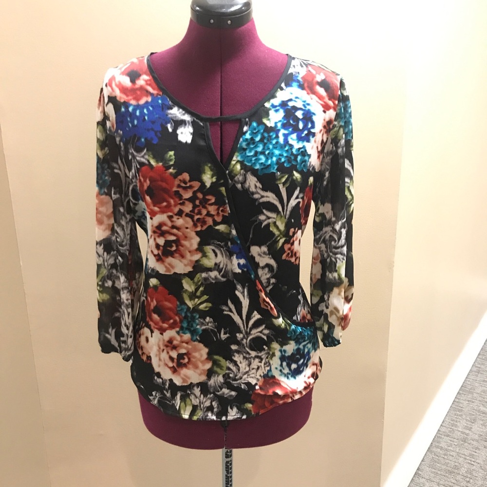 Floral print cross-front shirt
